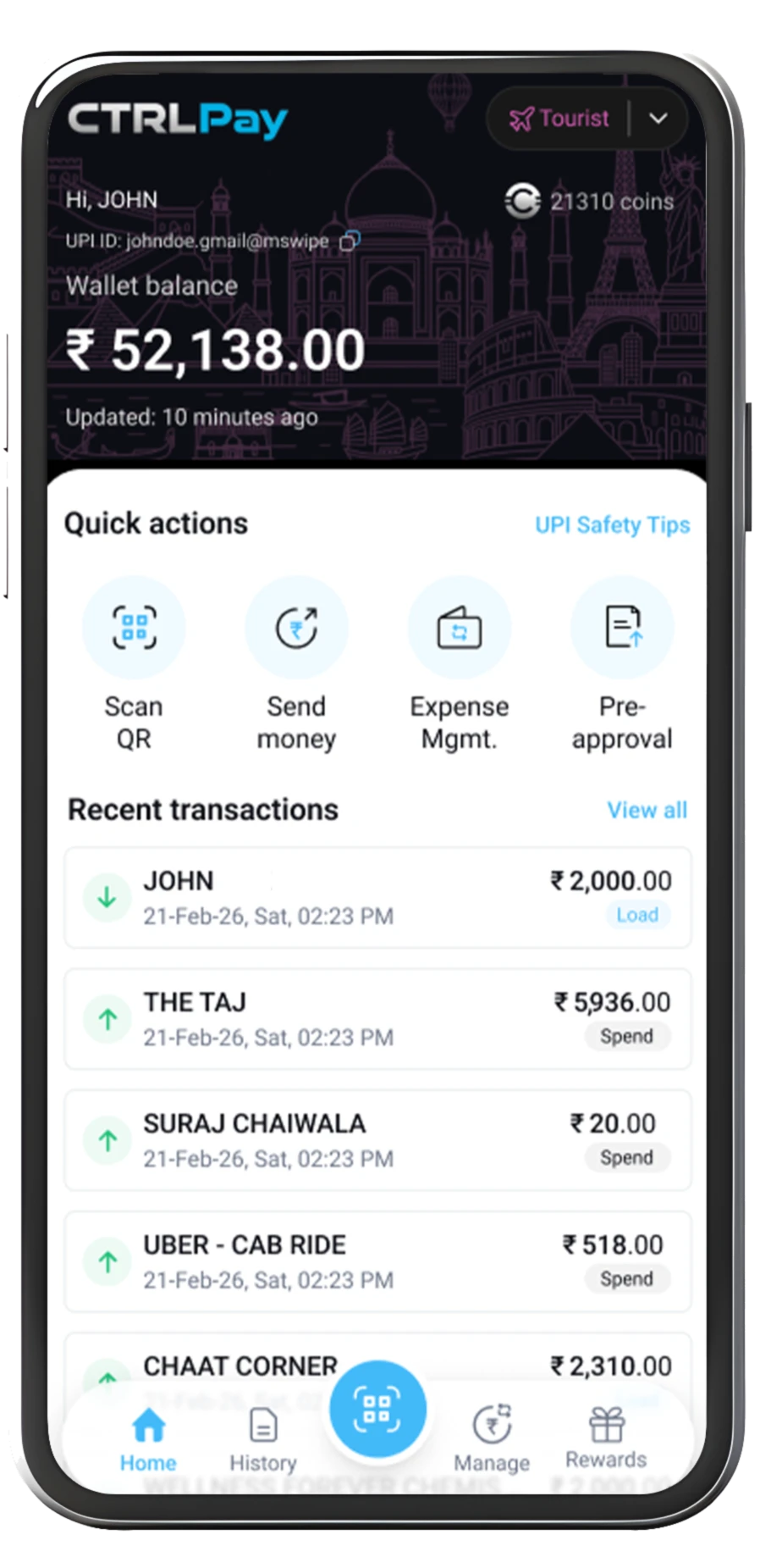 CTRL Pay tourist wallet app shown on a mobile phone